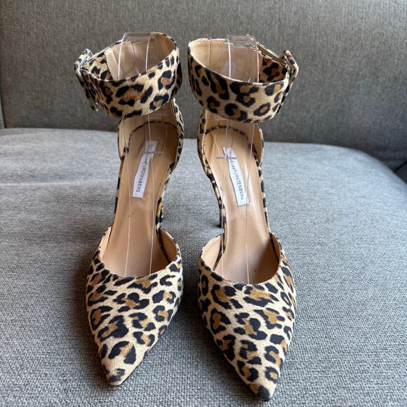Diane Von Furstenberg Animal Print Ankle Strap Pumps Heels Leather Womens Sz 7.5 - Picture 2 of 14